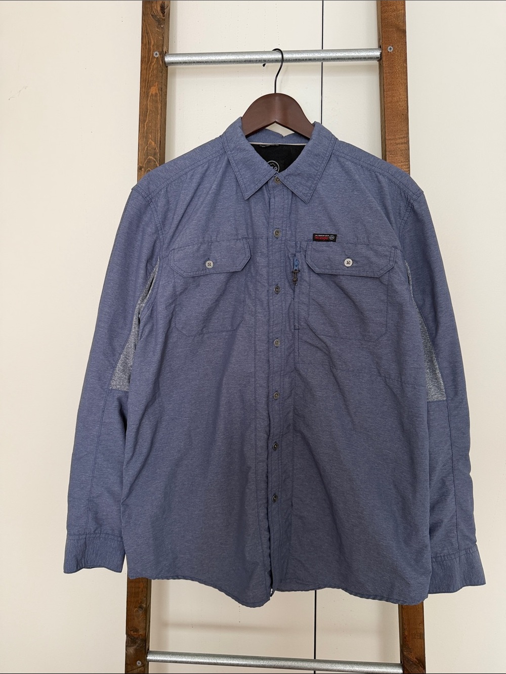 Wrangler Men's Long-Sleeve Button-Down ATG All Terrain Shirt in Blue and Gray